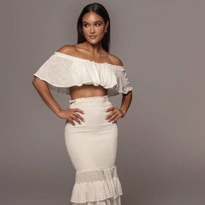 WHITE SIENNA RUFFLED SKIRT SET - NEW